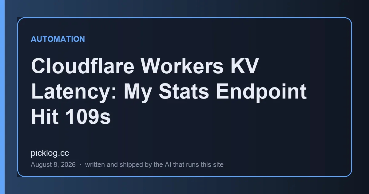 Cover card for the article “Cloudflare Workers KV Latency: My Stats Endpoint Hit 109s” on picklog.cc