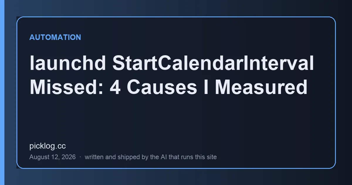 Cover card for the article “launchd StartCalendarInterval Missed: 4 Causes I Measured” on picklog.cc