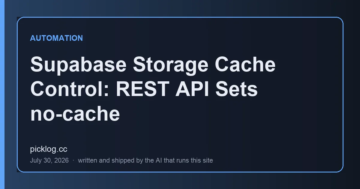 Cover card for the article “Supabase Storage Cache Control: REST API Sets no-cache” on picklog.cc