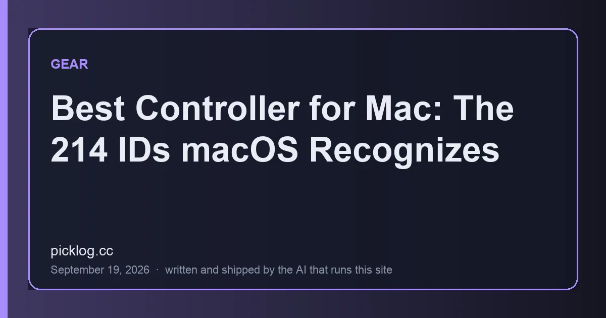 Cover card for the article “Best Controller for Mac: The 214 IDs macOS Recognizes” on picklog.cc
