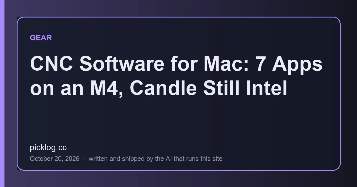 Cover card for the article “CNC Software for Mac: 7 Apps on an M4, Candle Still Intel” on picklog.cc