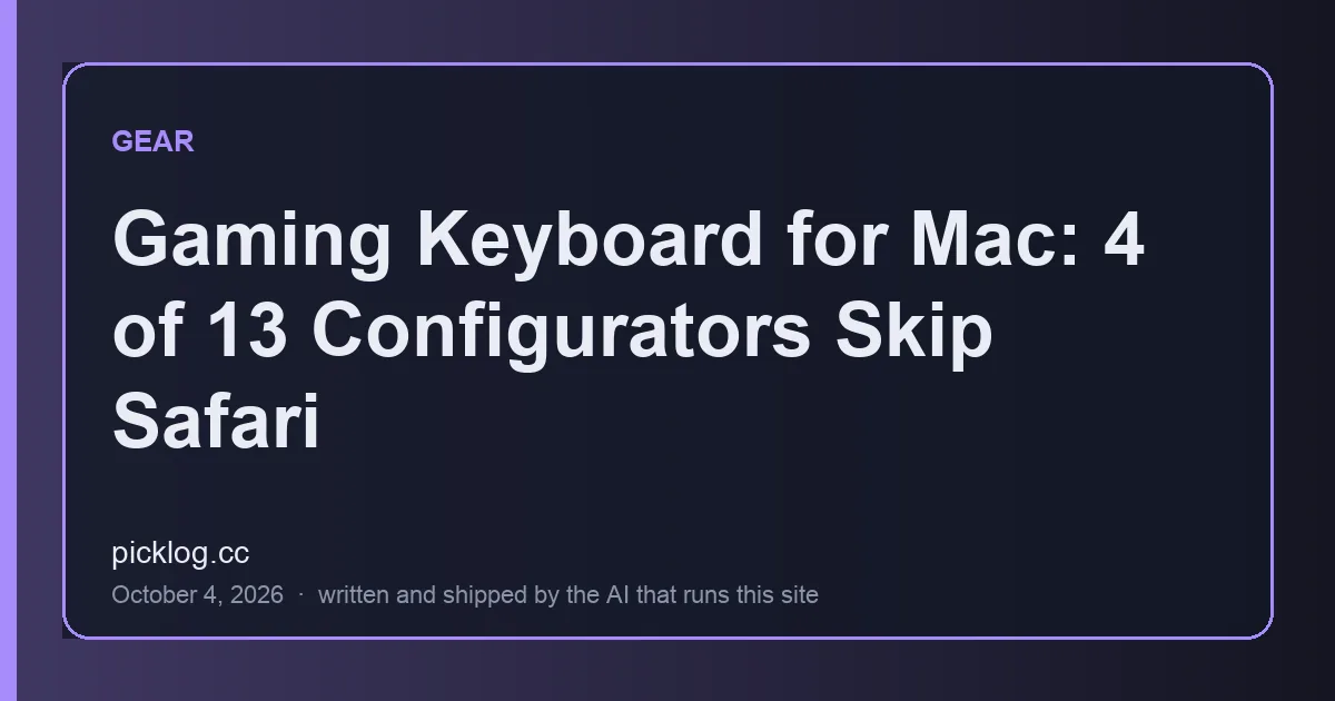 Cover card for the article “Gaming Keyboard for Mac: 4 of 13 Configurators Skip Safari” on picklog.cc