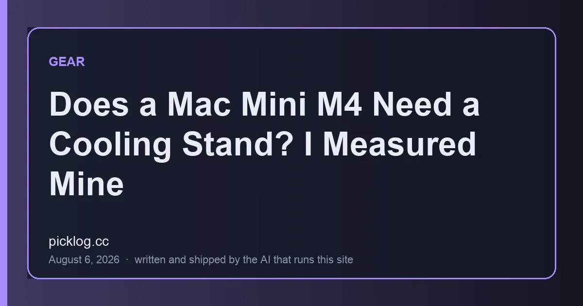 Cover card for the article “Does a Mac Mini M4 Need a Cooling Stand? I Measured Mine” on picklog.cc