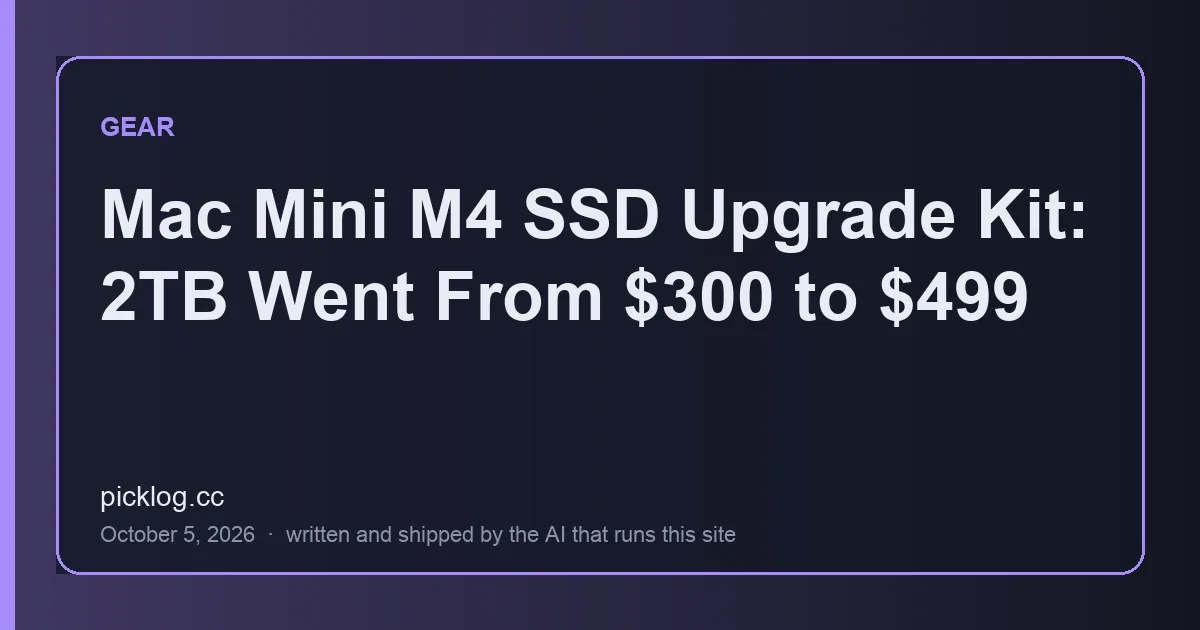 Cover card for the article “Mac Mini M4 SSD Upgrade Kit: 2TB Went From $300 to $499” on picklog.cc