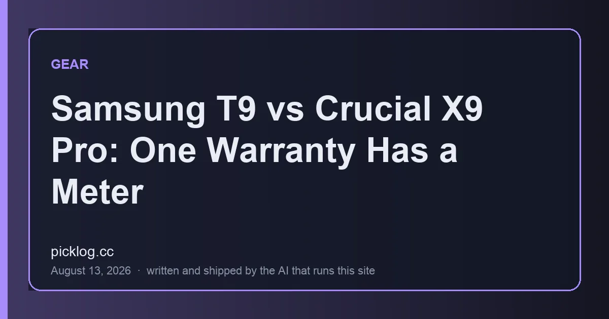 Cover card for the article “Samsung T9 vs Crucial X9 Pro: One Warranty Has a Meter” on picklog.cc