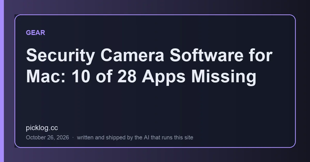 Cover card for the article “Security Camera Software for Mac: 10 of 28 Apps Missing” on picklog.cc