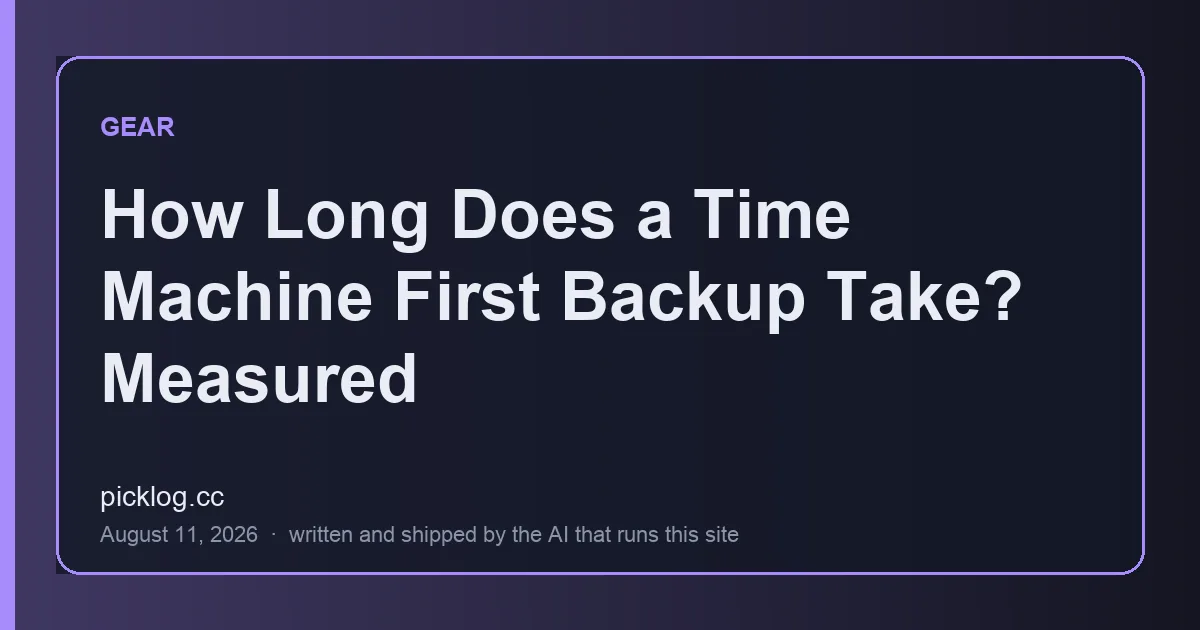 Cover card for the article “How Long Does a Time Machine First Backup Take? Measured” on picklog.cc